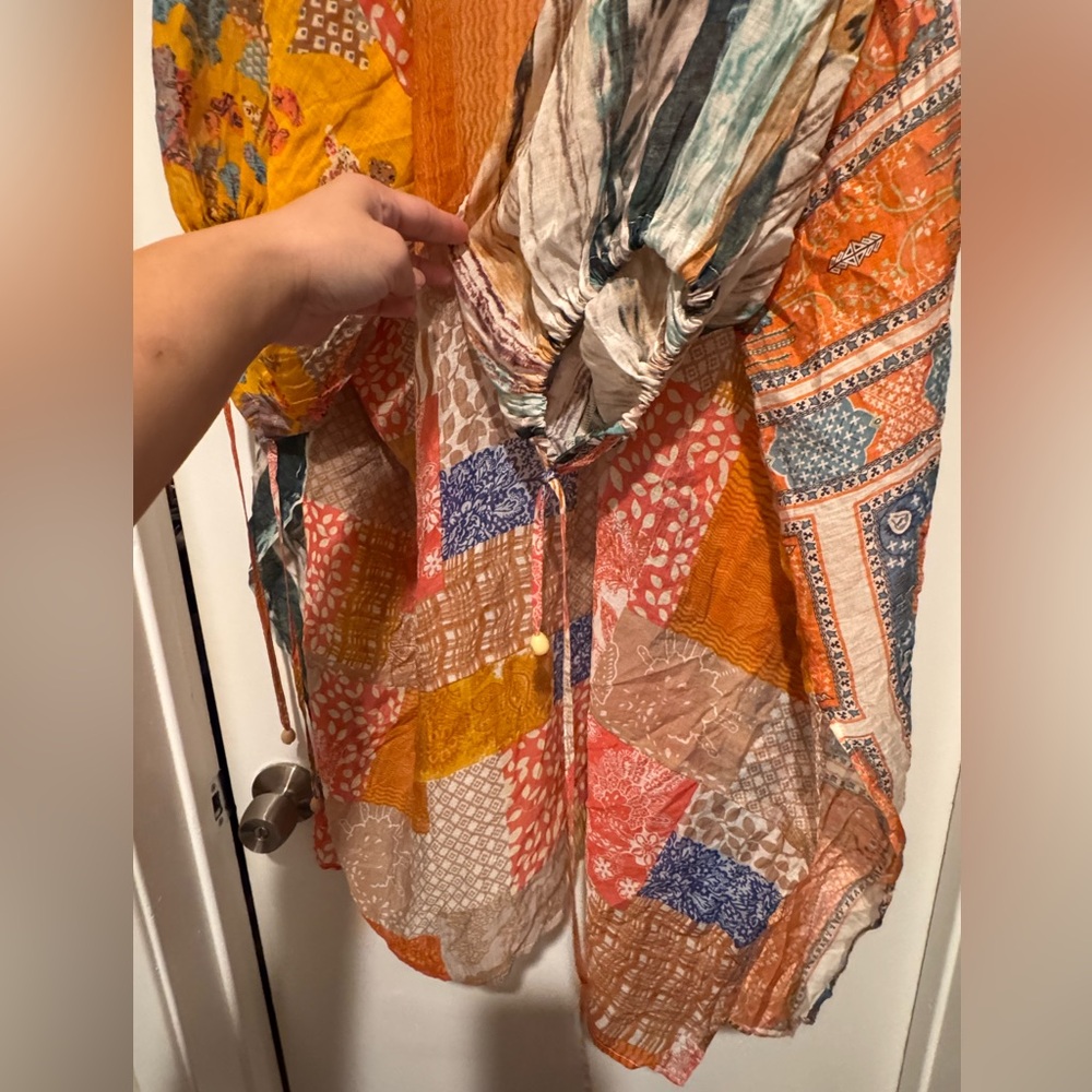 Easel Boho Patchwork Long Open-Front Kimono Jacket - Multi - Picture 3 of 5